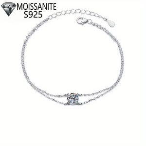 s925 sterling silver 1 carat moissanite double layer bracelet for men and women fashion trend versatile creative Valentine's Day birthday anniversary New Year gift jewelry daily wear travel wedding engagement party with gift box about 3g