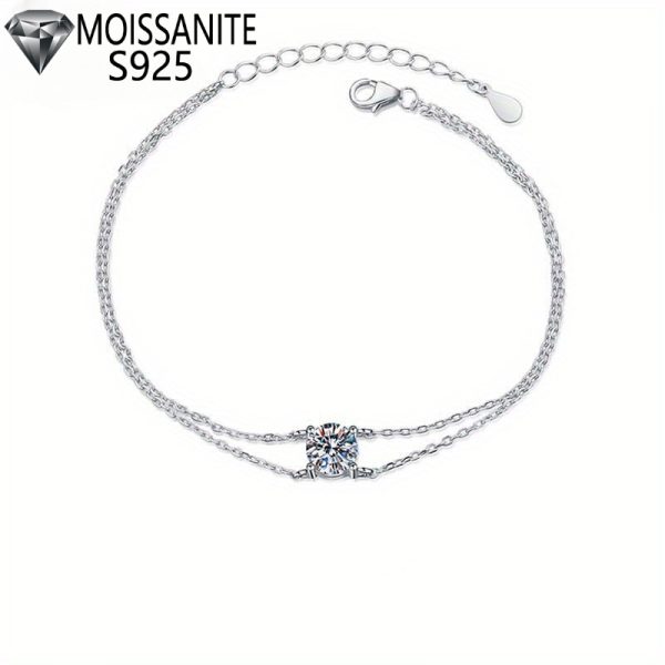 s925 sterling silver 1 carat moissanite double layer bracelet for men and women fashion trend versatile creative Valentine's Day birthday anniversary New Year gift jewelry daily wear travel wedding engagement party with gift box about 3g