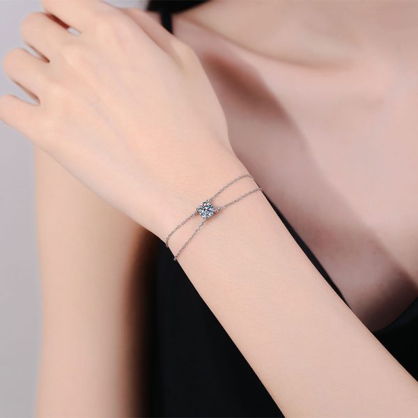 s925 sterling silver 1 carat moissanite double layer bracelet for men and women fashion trend versatile creative Valentine's Day birthday anniversary New Year gift jewelry daily wear travel wedding engagement party with gift box about 3g - Image 7