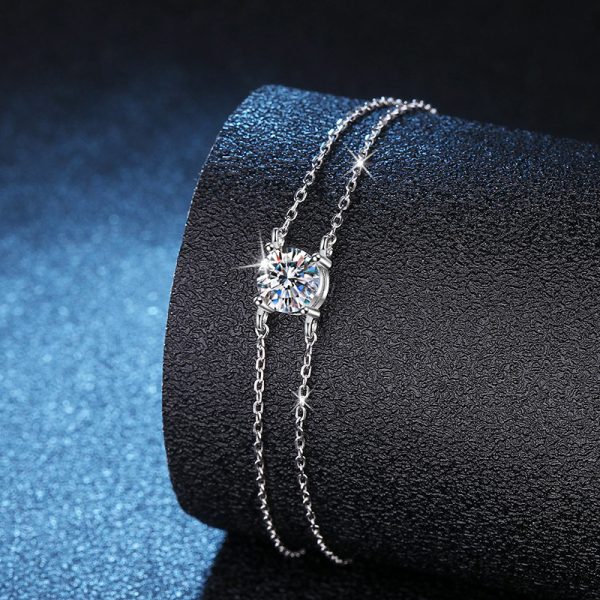 s925 sterling silver 1 carat moissanite double layer bracelet for men and women fashion trend versatile creative Valentine's Day birthday anniversary New Year gift jewelry daily wear travel wedding engagement party with gift box about 3g - Image 6