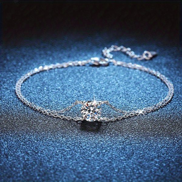 s925 sterling silver 1 carat moissanite double layer bracelet for men and women fashion trend versatile creative Valentine's Day birthday anniversary New Year gift jewelry daily wear travel wedding engagement party with gift box about 3g - Image 3