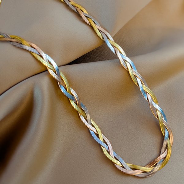Vintage Boho 18K Golden Plated Jewelry Set - 316L Stainless Steel Twisted Chain Necklace and Bracelet Set for Women, No Mosaic, Hypoallergenic Fashion Accessories for Daily & Gift Occasions, 1 Pc Each - Image 5