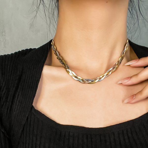 Vintage Boho 18K Golden Plated Jewelry Set - 316L Stainless Steel Twisted Chain Necklace and Bracelet Set for Women, No Mosaic, Hypoallergenic Fashion Accessories for Daily & Gift Occasions, 1 Pc Each - Image 7
