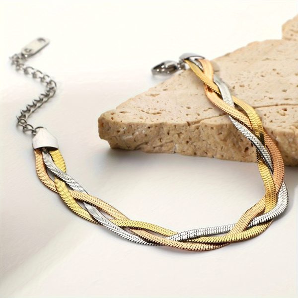 Vintage Boho 18K Golden Plated Jewelry Set - 316L Stainless Steel Twisted Chain Necklace and Bracelet Set for Women, No Mosaic, Hypoallergenic Fashion Accessories for Daily & Gift Occasions, 1 Pc Each - Image 8