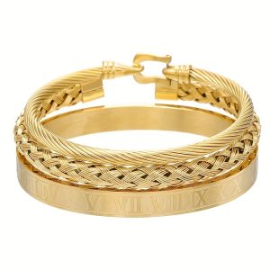3pcs Exquisite Roman Braided Hook Bangle Set - Fashion Jewelry for Men and Women - Temperament Accessories with Elegant Design and Premium Quality