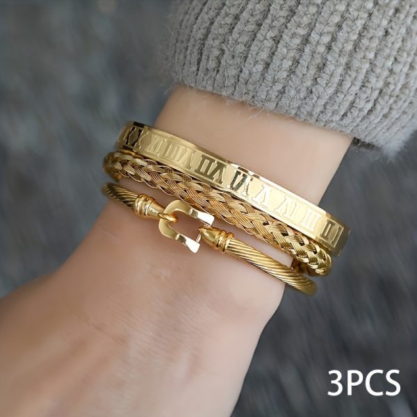 3pcs Exquisite Roman Braided Hook Bangle Set - Fashion Jewelry for Men and Women - Temperament Accessories with Elegant Design and Premium Quality - Image 9