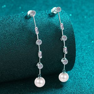 ETERNALS EARTH 925 Sterling Silver Tassel Earrings with Freshwater Pearls, 18K Golden Plated Vintage Vacation Style, 1.8ct 2pcs Pearl Drop Earrings for Valentine's Day, All Season Gift, Daily and Vacation Wear