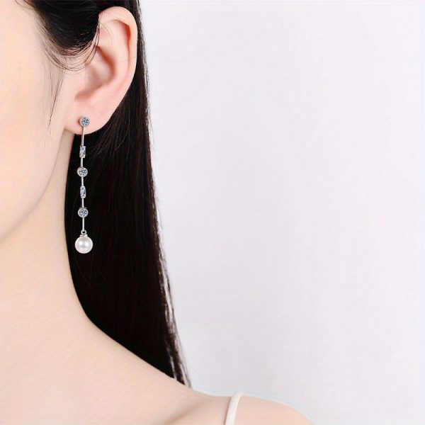ETERNALS EARTH 925 Sterling Silver Tassel Earrings with Freshwater Pearls, 18K Golden Plated Vintage Vacation Style, 1.8ct 2pcs Pearl Drop Earrings for Valentine's Day, All Season Gift, Daily and Vacation Wear - Image 6