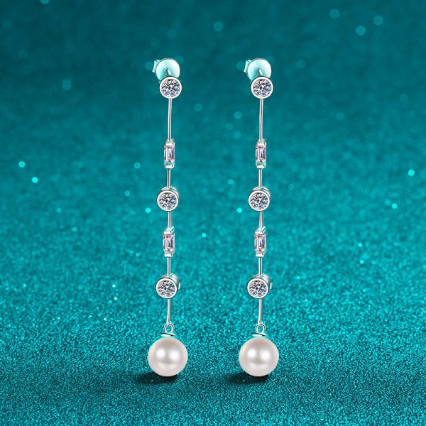 ETERNALS EARTH 925 Sterling Silver Tassel Earrings with Freshwater Pearls, 18K Golden Plated Vintage Vacation Style, 1.8ct 2pcs Pearl Drop Earrings for Valentine's Day, All Season Gift, Daily and Vacation Wear - Image 2