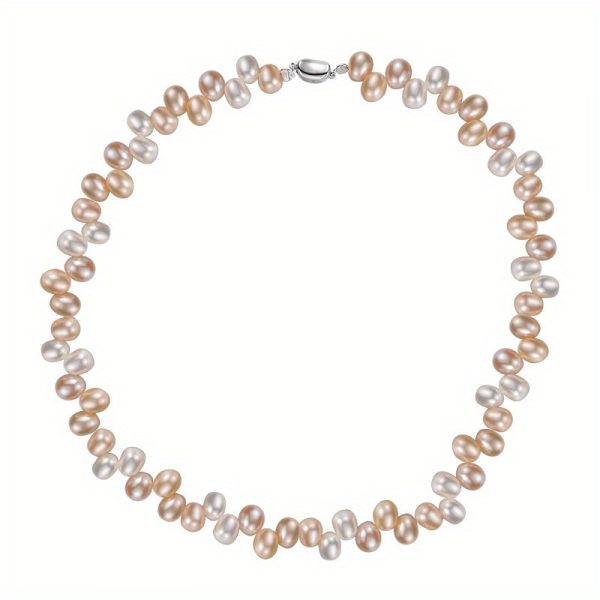 ETERNALS EARTH Freshwater Pearl Necklace, 925 Sterling Silver Clasp, 18K Gold Plated, Fashion Elegant Slightly Irregular Round Beads, Women's Pearl Strand for Adults Over 15 Years Old - Image 3