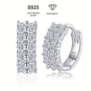 1 Pair Of Luxury Moissanite S925 Sterling Silver Earrings, S925 Sterling Silver Earrings For Men And Women, Fashion Party, Engagement, Wedding Anniversary Gift With Certificate