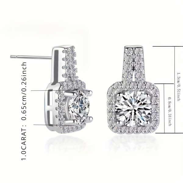 LOVESSOM Elegant 1 Carat Square Moissanite Stud Earrings - Vintage Luxury Design, 925 Sterling Silvery, Perfect for Casual Attire - Image 2