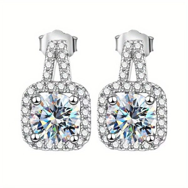 LOVESSOM Elegant 1 Carat Square Moissanite Stud Earrings - Vintage Luxury Design, 925 Sterling Silvery, Perfect for Casual Attire - Image 4