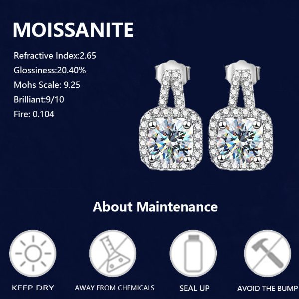 LOVESSOM Elegant 1 Carat Square Moissanite Stud Earrings - Vintage Luxury Design, 925 Sterling Silvery, Perfect for Casual Attire - Image 8