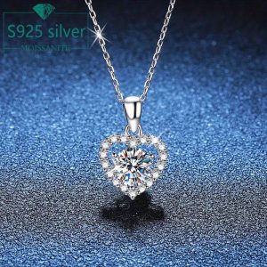 LOVESSOM Elegant 2ctu002F3ct Moissanite Heart Pendant Necklace - 925 Sterling Silvery, Perfect for Birthdays & Anniversaries, Includes Gift Box
