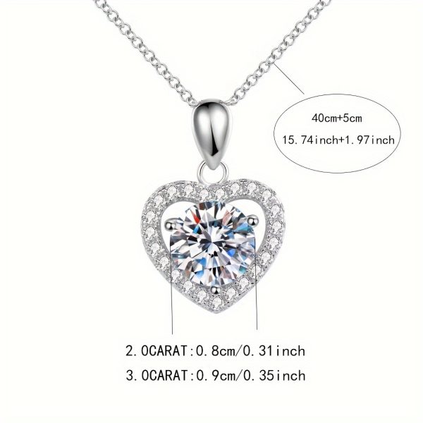 LOVESSOM Elegant 2ctu002F3ct Moissanite Heart Pendant Necklace - 925 Sterling Silvery, Perfect for Birthdays & Anniversaries, Includes Gift Box - Image 4