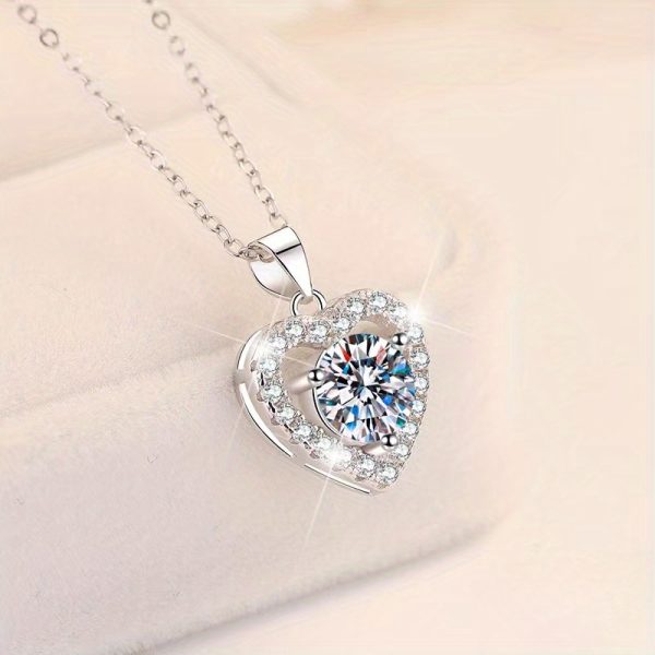 LOVESSOM Elegant 2ctu002F3ct Moissanite Heart Pendant Necklace - 925 Sterling Silvery, Perfect for Birthdays & Anniversaries, Includes Gift Box - Image 2