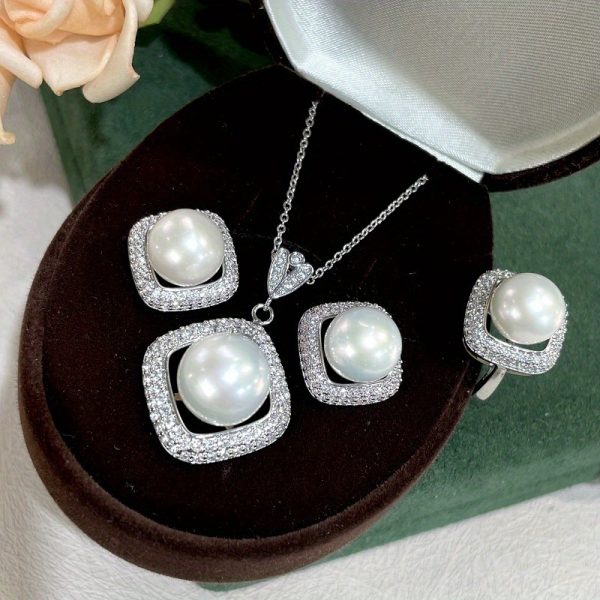 Elegant Freshwater Pearl Jewelry Set for Women - Includes Pendant, Stud Earrings & Ring | Perfect for Casual Attire & Gifting - Image 3