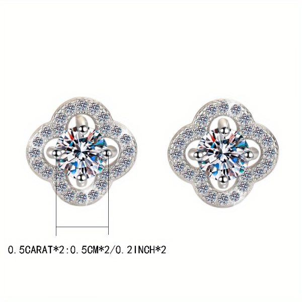 1 Pair LOVESSOM 925 Sterling Silver Earrings, 0.5 Carat Moissanite Four-Leaf Clover Studs, Elegant Style, 18K Gold Plated, Hypoallergenic for Daily Wear and Parties - Image 2