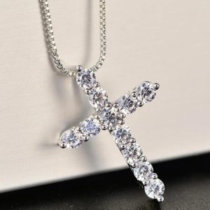 11ct Moissanite Cross Necklace, D-F Color Vvs1 Clarity, 925 Sterling Silver - Cross Pendant for Men Women Fine Jewelry Gifts, Wedding Gifts, Engagement Gifts