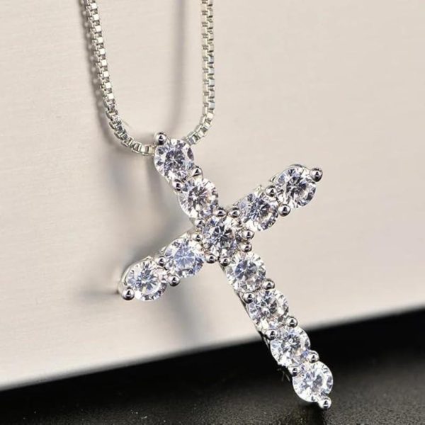11ct Moissanite Cross Necklace, D-F Color Vvs1 Clarity, 925 Sterling Silver - Cross Pendant for Men Women Fine Jewelry Gifts, Wedding Gifts, Engagement Gifts