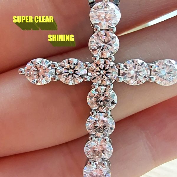 11ct Moissanite Cross Necklace, D-F Color Vvs1 Clarity, 925 Sterling Silver - Cross Pendant for Men Women Fine Jewelry Gifts, Wedding Gifts, Engagement Gifts - Image 3
