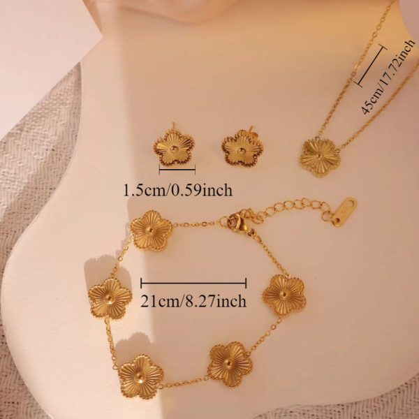 4pcs Stainless Steel Flower Design Jewelry Set - Creative, Fashionable, Simple, Neutral Style for Men and Women, Excellent Daily Gift or Party Wear Choice - Image 4