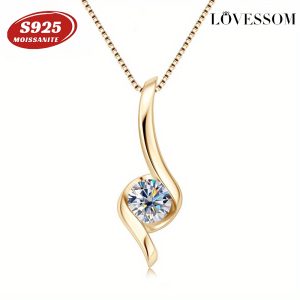 LOVESSOM Elegant 1 Carat Moissanite Pendant Necklace - Vintage-Inspired 925 Sterling Silvery, Perfect Gift for Her with Gift Box