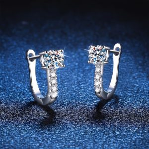 Real Moissanite Decor Silvery Stud Earrings Sterling 925 Silver Jewelry Elegant Minimalist Style Daily Wear Accessories