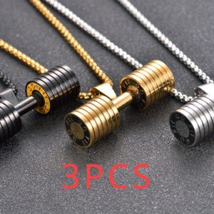 3 piece of stainless steel fitness dumbbell necklace pendant, fashionable sports necklace, titanium steel jewelry, gift for school start season, daily street commuting, party celebration, holiday party wear