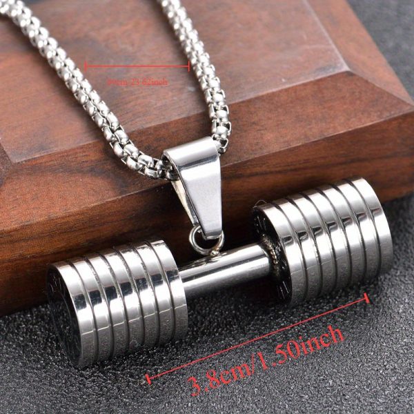3 piece of stainless steel fitness dumbbell necklace pendant, fashionable sports necklace, titanium steel jewelry, gift for school start season, daily street commuting, party celebration, holiday party wear - Image 2