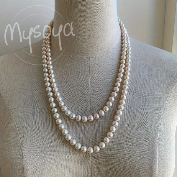 MYSOYA100% Handmade Natural Freshwater Pearl Necklace, 6-7mm White Double-layer Pearl, Available In Multiple Sizes With Gift Box For Dailyu002F Birthdayu002F Christmasu002F New Year Gifts - Image 2