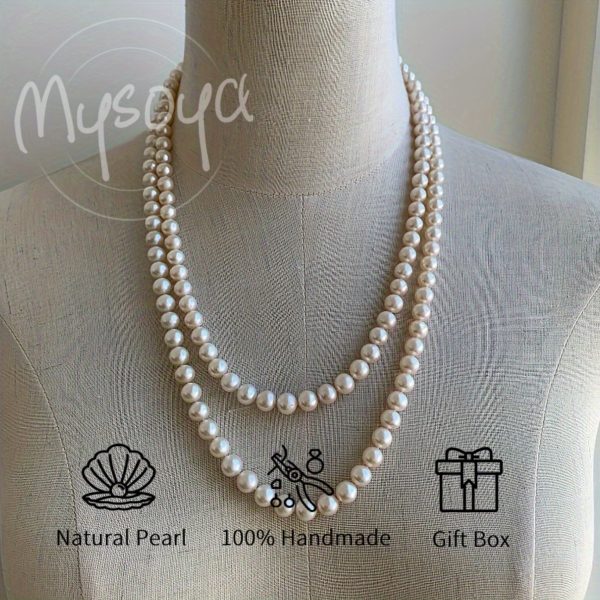 MYSOYA100% Handmade Natural Freshwater Pearl Necklace, 6-7mm White Double-layer Pearl, Available In Multiple Sizes With Gift Box For Dailyu002F Birthdayu002F Christmasu002F New Year Gifts - Image 4