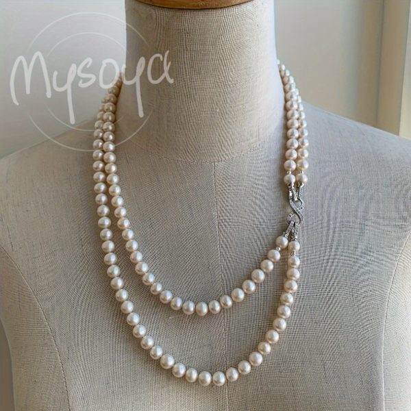 MYSOYA100% Handmade Natural Freshwater Pearl Necklace, 6-7mm White Double-layer Pearl, Available In Multiple Sizes With Gift Box For Dailyu002F Birthdayu002F Christmasu002F New Year Gifts - Image 6