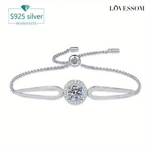 LOVESSOM Casual 925 Sterling Silver Bracelet with 1 Carat Moissanite, 18K Gold Plated, Elegant Simple Design for Daily Wear & Gift Giving