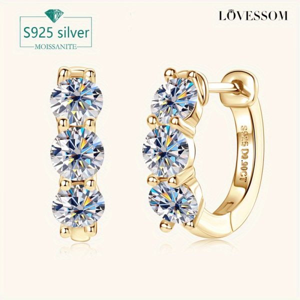 LOVESSOM Men's Elegant 925 Sterling Silvery Moissanite Hoop Earrings - Perfect for Casual Attire or Gifting, Includes Luxury Gift Box - Image 2