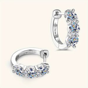 LOVESSOM Men's Elegant 925 Sterling Silvery Moissanite Hoop Earrings - Perfect for Casual Attire or Gifting, Includes Luxury Gift Box
