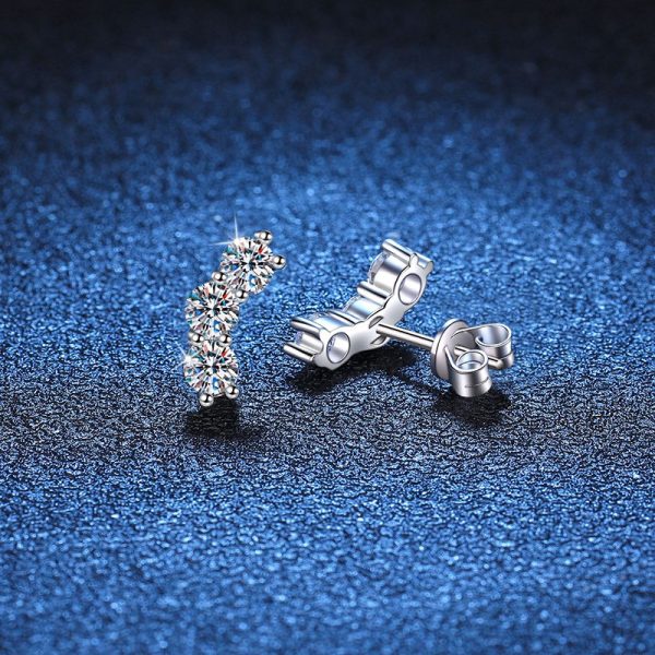 Moissanite Smile Stud Earrings, 3 stone D Color VVS1 Moissanite Earrings For Men, 925 Sterling Silver Earrings, Hypoallergenic Studs, Jewelry Gifts For Women Men - Image 7