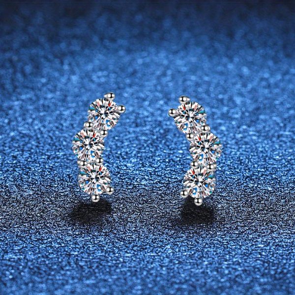 Moissanite Smile Stud Earrings, 3 stone D Color VVS1 Moissanite Earrings For Men, 925 Sterling Silver Earrings, Hypoallergenic Studs, Jewelry Gifts For Women Men - Image 4