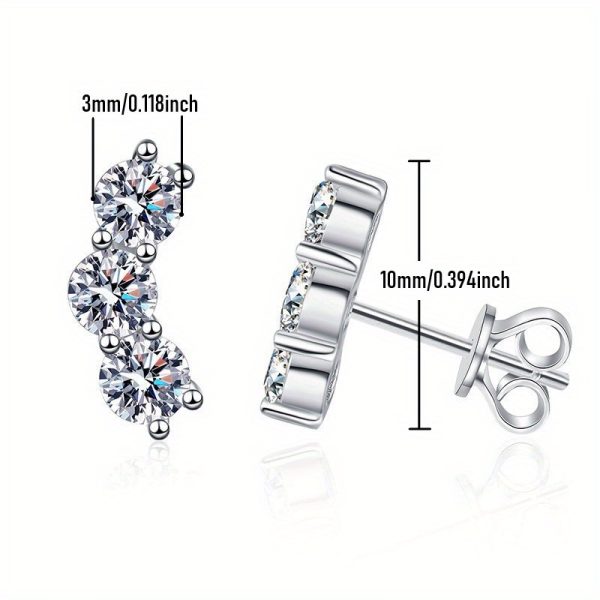 Moissanite Smile Stud Earrings, 3 stone D Color VVS1 Moissanite Earrings For Men, 925 Sterling Silver Earrings, Hypoallergenic Studs, Jewelry Gifts For Women Men - Image 5