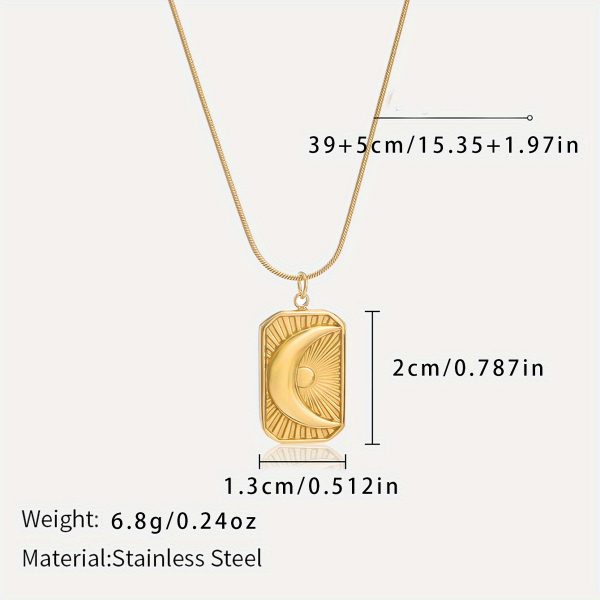 1pc Vintage Boho Stainless Steel Pendant Necklace for Women - French Retro Twist Star and Moon Design, Fashionable Daily and Gift Wear, All-Season Jewelry - Image 12