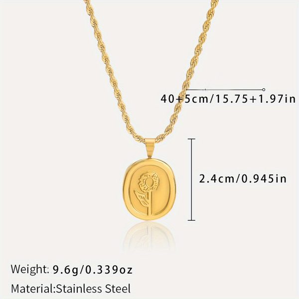 1pc Vintage Boho Stainless Steel Pendant Necklace for Women - French Retro Twist Star and Moon Design, Fashionable Daily and Gift Wear, All-Season Jewelry - Image 3