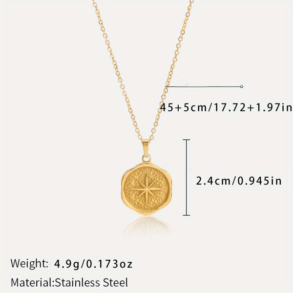 1pc Vintage Boho Stainless Steel Pendant Necklace for Women - French Retro Twist Star and Moon Design, Fashionable Daily and Gift Wear, All-Season Jewelry - Image 11
