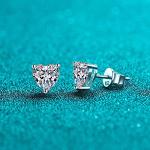 LOVESSOM 925 Silver 1 Carat*2 Heart-Shaped Moissanite Stud Earrings, Fashionable Bohemian Style, 18K Gold Plated, Ideal for Daily Wear and Party Accessory, Perfect for Christmas, Halloween, Thanksgiving Gift with Gift Box, 3g