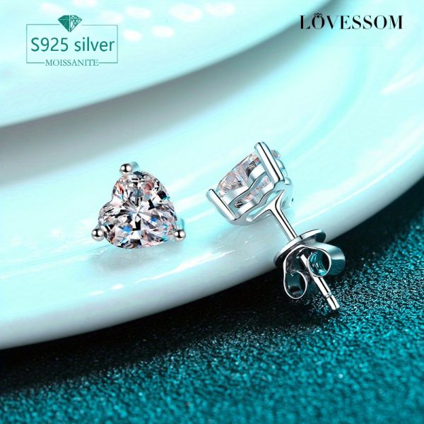 LOVESSOM 925 Silver 1 Carat*2 Heart-Shaped Moissanite Stud Earrings, Fashionable Bohemian Style, 18K Gold Plated, Ideal for Daily Wear and Party Accessory, Perfect for Christmas, Halloween, Thanksgiving Gift with Gift Box, 3g - Image 5