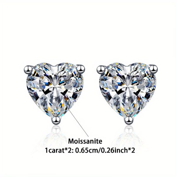 LOVESSOM 925 Silver 1 Carat*2 Heart-Shaped Moissanite Stud Earrings, Fashionable Bohemian Style, 18K Gold Plated, Ideal for Daily Wear and Party Accessory, Perfect for Christmas, Halloween, Thanksgiving Gift with Gift Box, 3g - Image 3