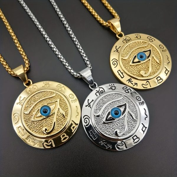 1pc Exquisite Horus Eye Pendant Necklace - Crafted from Durable Titanium and Stainless Steel, Intricately Designed with an Eagle Head God Eye Pattern, Symbolizing Ancient Egyptian Heritage - Ideal Gift for Fathers Day, Perfect for Dads with a Sense of History and Style - Image 4