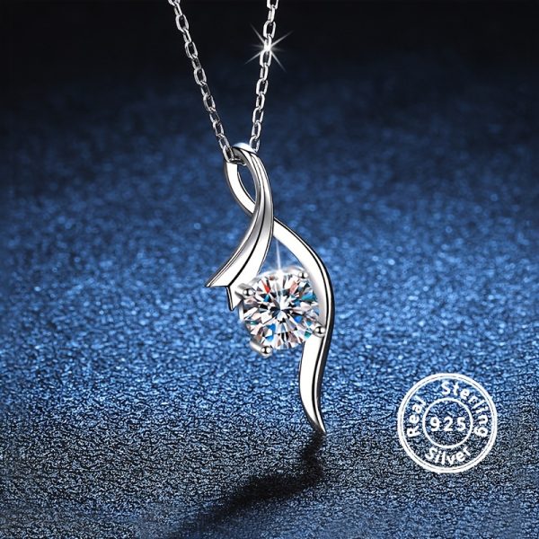 1 Carat Moissanite Exquisite Necklace, 925 Sterling Silver, Elegant Light Luxury Party Fine Jewelry, Easter Day Gifts For Women - Image 3
