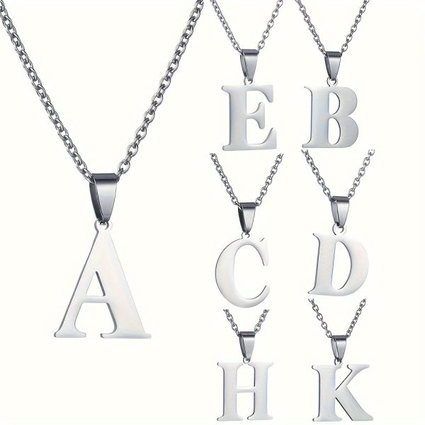 1pc Chic Stainless Steel Initial Pendant Necklace - Personalized Cool Design - Hypoallergenic Birthday Gift for Family & Teenagers - Image 2