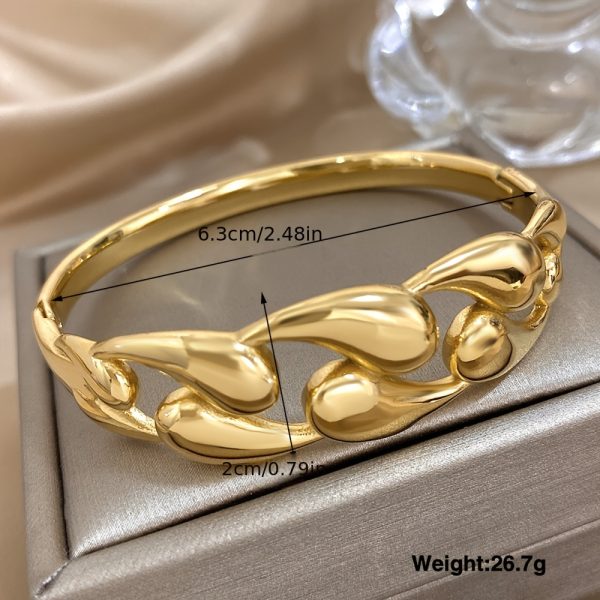 Chic Golden-Tone Stainless Steel Bangle with Unique Water Drop Design for Women - Perfect for Casual Attire - Image 4
